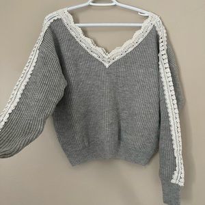 lace v-neck knit sweater